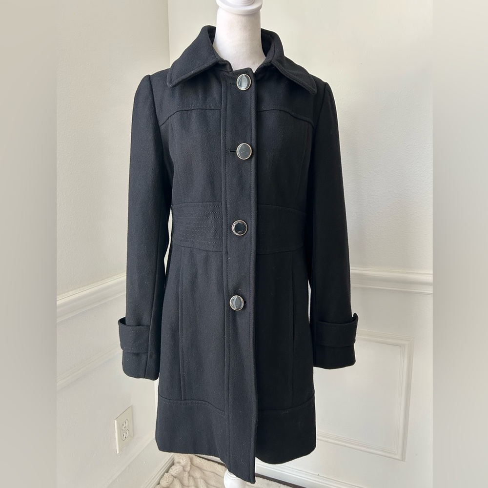 Kenneth Cole New York Black Peacoat Trench Coat, Size 10